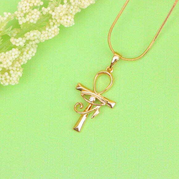 "Eye of Horus Rose Gold Pendant with Ankh Symbol for Protection, XPPT1535 - Picture 2 of 13